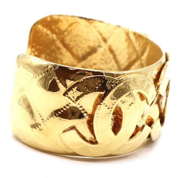 #45896 Gold Extremely Rare Cc Woven Cutout Cuff Bangle Bracelet - Picture 5 of 10